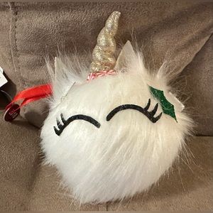Justice Girls Unicorn White Fluffy Pom Holiday Christmas Tree Ornament 2018
